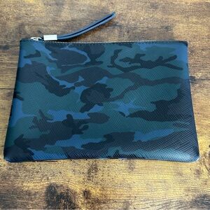 Gianni Chiarini GUM Large Clutch Blue Camo Print Zip Close Makeup Bag Cosmetics